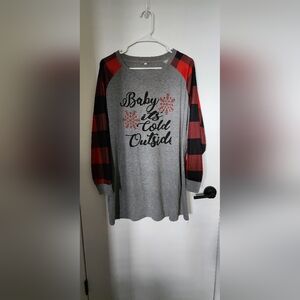 Amazon Essentials Gray and Red Long Sleeve Tee